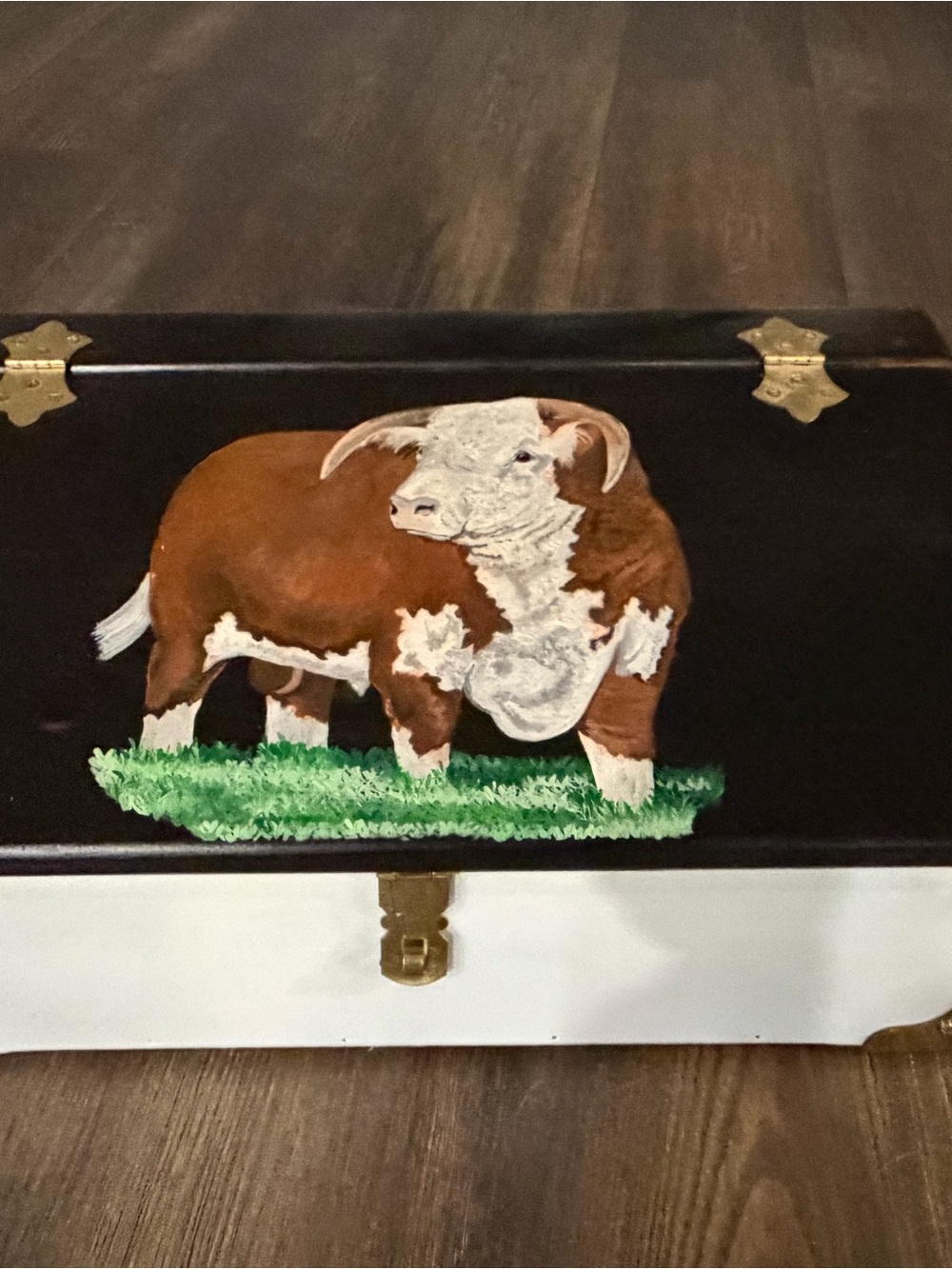 Hand-Painted Brown and White Cow Art Panel by